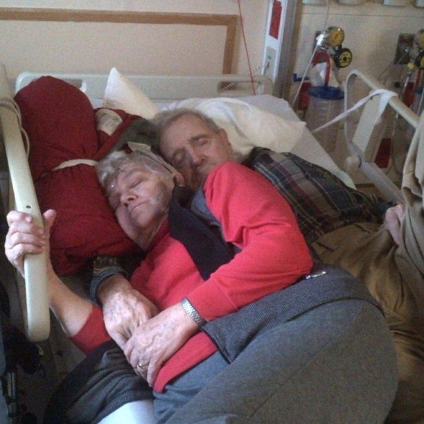 "My good friend's grandfather's sick in the hospital and his wife has been staying with him every day, true love."